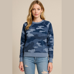 Aerie Oversized Camo Blue Pullover Small S